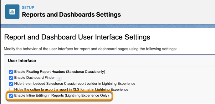Inline report editing Salesforce