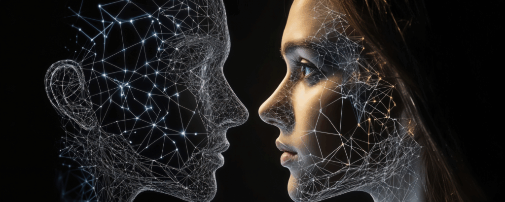 An image of a neural net of both an artificial intelligence and of a human.